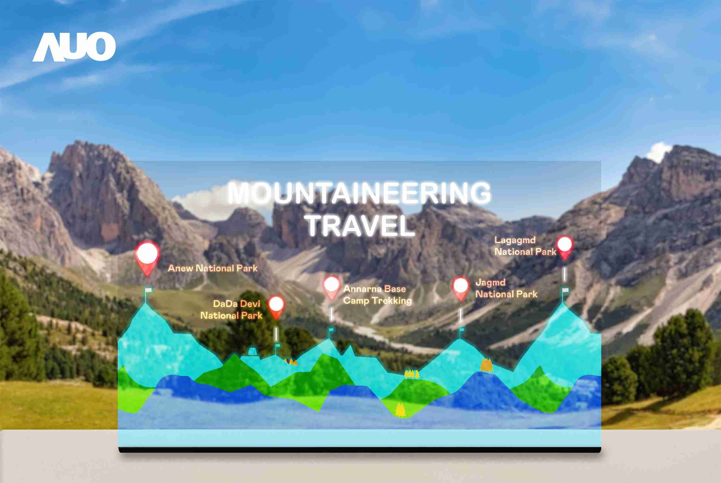 彩霸王展示全球单片尺寸最大(*)42吋透明Micro LED显示器拼接而成的〝64吋透明Micro LED显示器〞，，，具备高透明度、、1,000 nits高亮度、、、、广色域、、采用三边无边框的无缝拼接等多重特色，，呈现超高清、、细腻画质而不遮挡后方视觉，，，满足层峰需求，，可广泛运用于零售、、、、艺术展览或商业空间等场域